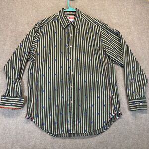 Robert Graham Striped Shirt Men's Medium Chess Rook AOP Long Sleeve Cotton